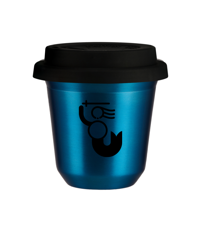 Tasse 80 ml BLEU MÉTALLIQUE "WARSZAWSKA SYRENKA", avec couvercle noir