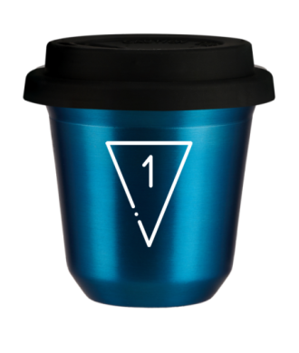 Tasse 80 ml BLEU MÉTALLIQUE "1 (blanc)", avec couvercle noir Tasse 80 ml BLEU MÉTALLIQUE "1 (blanc)", avec couvercle noir