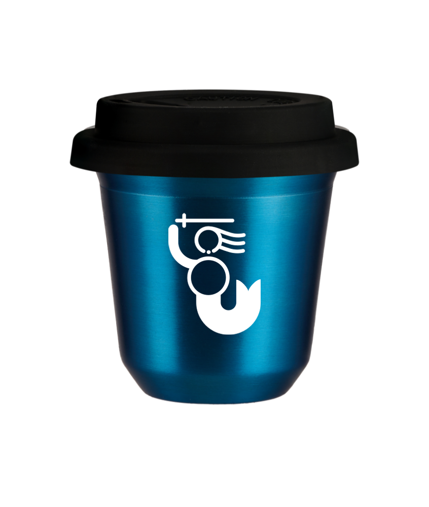 Tasse 80 ml BLEU MÉTALLIQUE "WARSZAWSKA SYRENKA (blanc)", avec couvercle noir