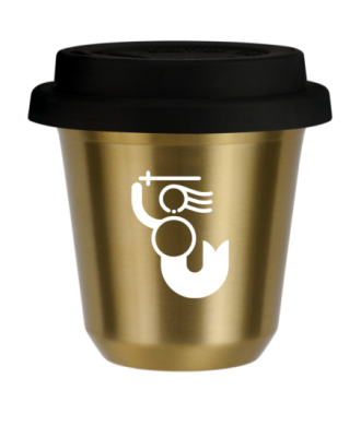 Tasse 80 ml OR "WARSZAWSKA SYRENKA (blanc)", avec couvercle noir Tasse 80 ml OR "WARSZAWSKA SYRENKA (blanc)", avec couvercle noir
