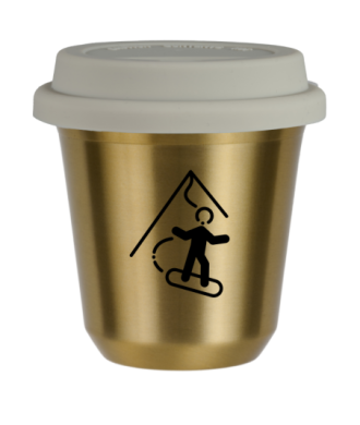 Tasse 80 ml OR "Snowboard", avec couvercle blanc Tasse 80 ml OR "Snowboard", avec couvercle blanc
