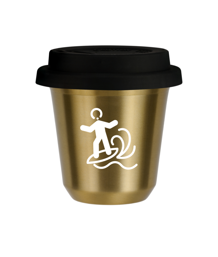 Tasse 80 ml OR "Planche à voile (blanc)", avec couvercle noir Tasse 80 ml OR "Planche à voile (blanc)", avec couvercle noir
