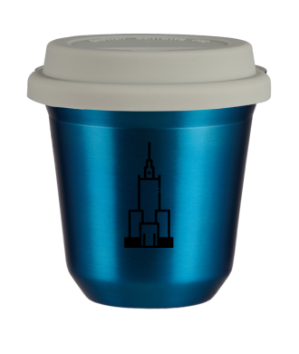 Tasse 80 ml BLEU MÉTALLIQUE "Pałac kultury i nauki (noir)", avec couvercle blanc Tasse 80 ml BLEU MÉTALLIQUE "Pałac kultury i nauki (noir)", avec couvercle blanc