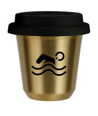 Tasse 80 ml OR "Natation", avec couvercle noir Tasse 80 ml OR "Natation", avec couvercle noir