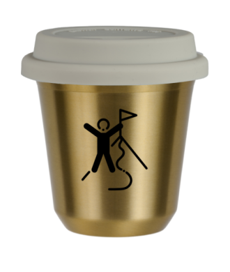 Tasse 80 ml OR "Escalade 1 (noir)", avec couvercle blanc Tasse 80 ml OR "Escalade 1 (noir)", avec couvercle blanc
