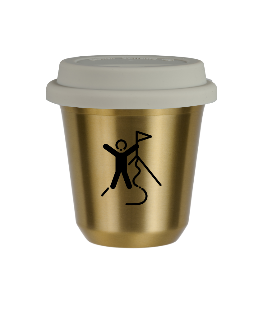 Tasse 80 ml OR "Escalade 1 (noir)", avec couvercle blanc Tasse 80 ml OR "Escalade 1 (noir)", avec couvercle blanc
