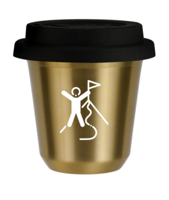 Tasse 80 ml OR "Escalade 1 (blanc)", avec couvercle noir Tasse 80 ml OR "Escalade 1 (blanc)", avec couvercle noir