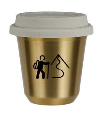 Tasse 80 ml OR "Escalade 2", avec couvercle blanc Tasse 80 ml OR "Escalade 2", avec couvercle blanc