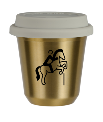 Tasse 80 ml OR "Équitation 1 (noir)", avec couvercle blanc Tasse 80 ml OR "Équitation 1 (noir)", avec couvercle blanc