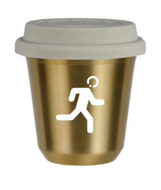 Tasse 80 ml OR "Coureur (blanc)", avec couvercle blanc Tasse 80 ml OR "Coureur (blanc)", avec couvercle blanc