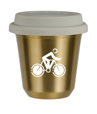 Tasse 80 ml OR "Cyclisme 2 (blanc)", avec couvercle blanc Tasse 80 ml OR "Cyclisme 2 (blanc)", avec couvercle blanc