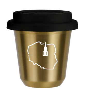 Tasse 80 ml OR "Pologne (blanc)", avec couvercle noir Tasse 80 ml OR "Pologne (blanc)", avec couvercle noir