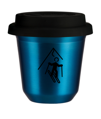 Tasse 80 ml BLEU MÉTALLIQUE "Ski (noir)", avec couvercle noir Tasse 80 ml BLEU MÉTALLIQUE "Ski (noir)", avec couvercle noir