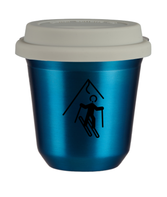 Tasse 80 ml BLEU MÉTALLIQUE "Ski (noir)", avec couvercle blanc Tasse 80 ml BLEU MÉTALLIQUE "Ski (noir)", avec couvercle blanc