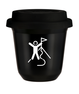 Tasse 80 ml NOIR "Escalade 1 (blanc)", avec couvercle noir Tasse 80 ml NOIR "Escalade 1 (blanc)", avec couvercle noir