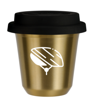 Tasse 80 ml OR "Casque (blanc)", avec couvercle noir Tasse 80 ml OR "Casque (blanc)", avec couvercle noir