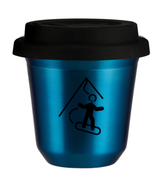 Tasse 80 ml BLEU MÉTALLIQUE "Snowboard", avec couvercle noir Tasse 80 ml BLEU MÉTALLIQUE "Snowboard", avec couvercle noir