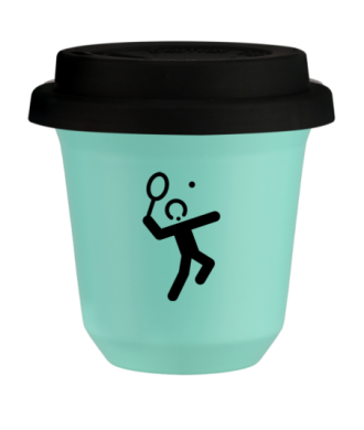 Tasse 80 ml TURQUOISE "Tennis 2 (noir)", avec couvercle noir Tasse 80 ml TURQUOISE "Tennis 2 (noir)", avec couvercle noir