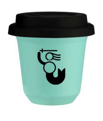 Tasse 80 ml TURQUOISE "WARSZAWSKA SYRENKA", avec couvercle noir Tasse 80 ml TURQUOISE "WARSZAWSKA SYRENKA", avec couvercle noir