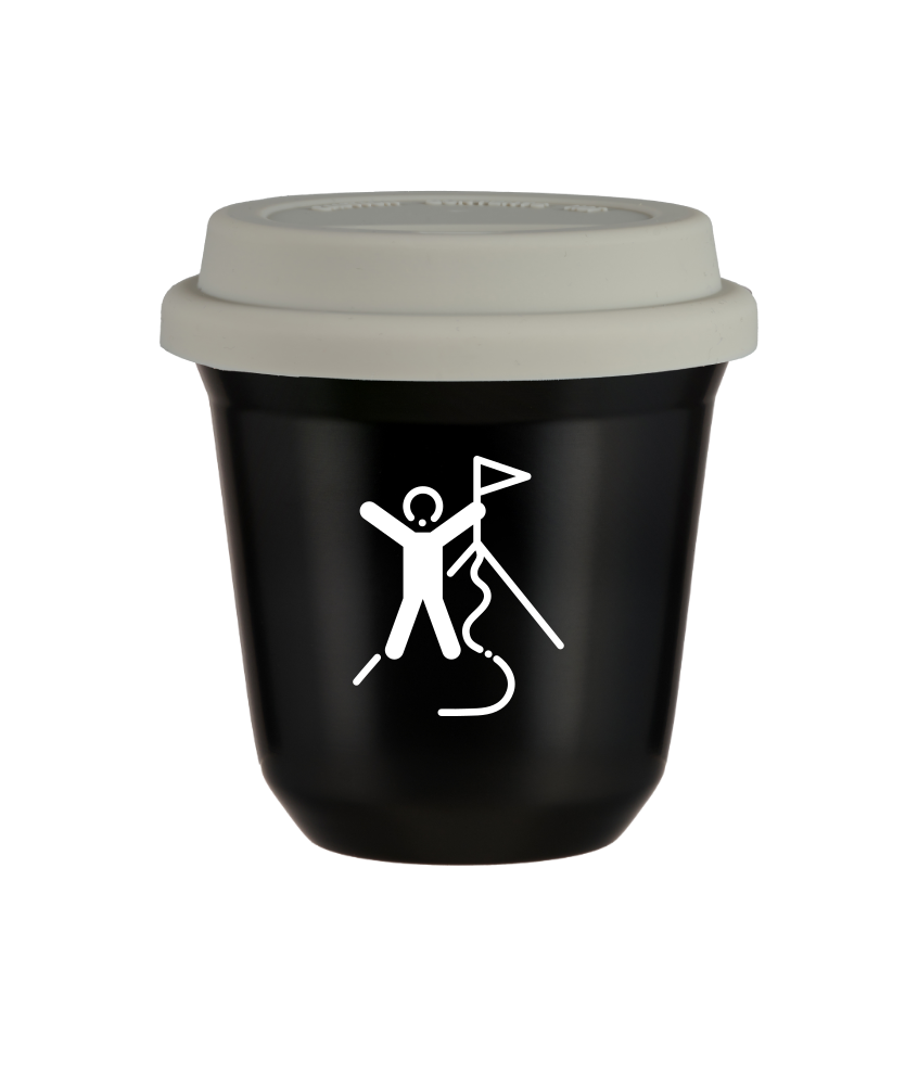 Tasse 80 ml NOIR "Escalade 1 (blanc)", avec couvercle blanc