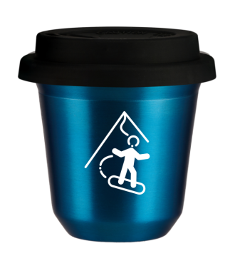 Tasse 80 ml BLEU MÉTALLIQUE "Snowboard (blanc)", avec couvercle noir Tasse 80 ml BLEU MÉTALLIQUE "Snowboard (blanc)", avec couvercle noir