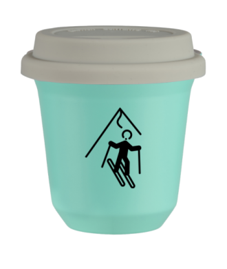Tasse 80 ml TURQUOISE "Ski (noir)", avec couvercle blanc Tasse 80 ml TURQUOISE "Ski (noir)", avec couvercle blanc
