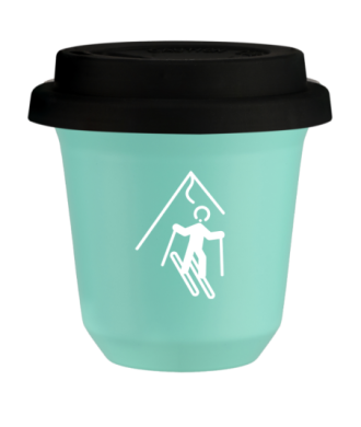Tasse 80 ml TURQUOISE "Ski (blanc)", avec couvercle noir Tasse 80 ml TURQUOISE "Ski (blanc)", avec couvercle noir
