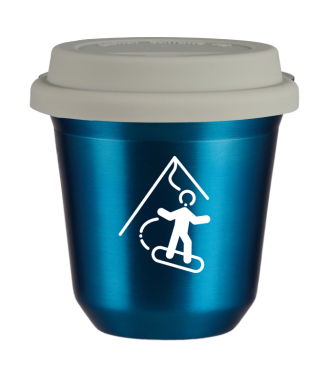 Tasse 80 ml BLEU MÉTALLIQUE "Snowboard (blanc)", avec couvercle blanc Tasse 80 ml BLEU MÉTALLIQUE "Snowboard (blanc)", avec couvercle blanc