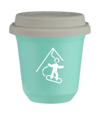 Tasse 80 ml TURQUOISE "Snowboard (blanc)", avec couvercle blanc Tasse 80 ml TURQUOISE "Snowboard (blanc)", avec couvercle blanc
