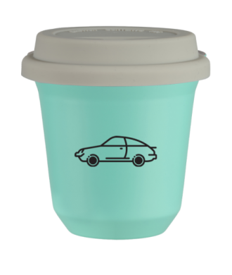 Tasse 80 ml TURQUOISE "Voiture", avec couvercle blanc Tasse 80 ml TURQUOISE "Voiture", avec couvercle blanc