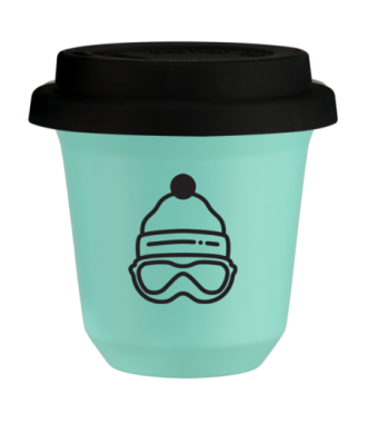 Tasse 80 ml TURQUOISE "Casquette", avec couvercle noir Tasse 80 ml TURQUOISE "Casquette", avec couvercle noir