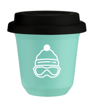 Tasse 80 ml TURQUOISE "Casquette (blanc)", avec couvercle noir Tasse 80 ml TURQUOISE "Casquette (blanc)", avec couvercle noir