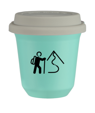 Tasse 80 ml TURQUOISE "Escalade 2", avec couvercle blanc Tasse 80 ml TURQUOISE "Escalade 2", avec couvercle blanc