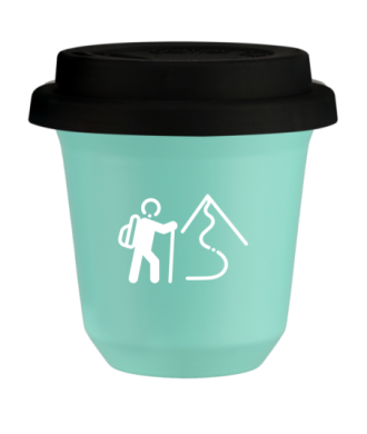 Tasse 80 ml TURQUOISE "Escalade 2 (blanc)", avec couvercle noir Tasse 80 ml TURQUOISE "Escalade 2 (blanc)", avec couvercle noir