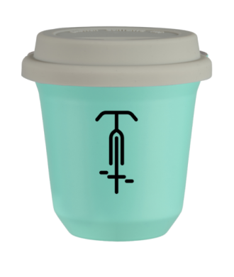 Tasse 80 ml TURQUOISE "Cyclisme 1", avec couvercle blanc Tasse 80 ml TURQUOISE "Cyclisme 1", avec couvercle blanc