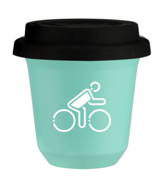 Tasse 80 ml TURQUOISE "Cycliste aux couleurs britanniques (blanc)", avec couvercle noir Tasse 80 ml TURQUOISE "Cycliste aux couleurs britanniques (blanc)", avec couvercle noir