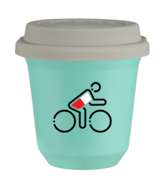 Tasse 80 ml TURQUOISE "Cycliste aux couleurs polonaises", avec couvercle blanc Tasse 80 ml TURQUOISE "Cycliste aux couleurs polonaises", avec couvercle blanc