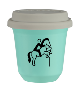 Tasse 80 ml TURQUOISE "Équitation 1 (noir)", avec couvercle blanc Tasse 80 ml TURQUOISE "Équitation 1 (noir)", avec couvercle blanc