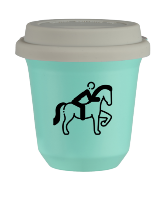 Tasse 80 ml TURQUOISE "Équitation 2", avec couvercle blanc Tasse 80 ml TURQUOISE "Équitation 2", avec couvercle blanc