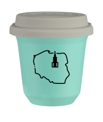 Tasse 80 ml TURQUOISE "Pologne", avec couvercle blanc Tasse 80 ml TURQUOISE "Pologne", avec couvercle blanc