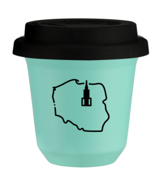 Tasse 80 ml TURQUOISE "Pologne (noir)", avec couvercle noir Tasse 80 ml TURQUOISE "Pologne (noir)", avec couvercle noir