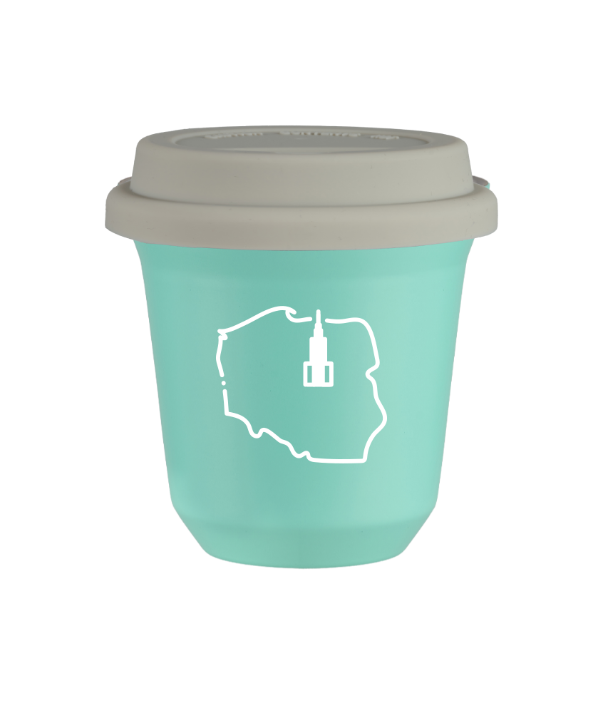 Tasse 80 ml TURQUOISE "Pologne (blanc)", avec couvercle blanc Tasse 80 ml TURQUOISE "Pologne (blanc)", avec couvercle blanc