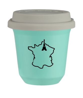 Tasse 80 ml TURQUOISE "France (noir)", avec couvercle blanc Tasse 80 ml TURQUOISE "France (noir)", avec couvercle blanc
