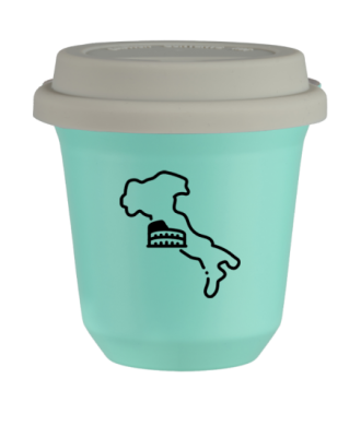 Tasse 80 ml TURQUOISE "Italie", avec couvercle blanc Tasse 80 ml TURQUOISE "Italie", avec couvercle blanc