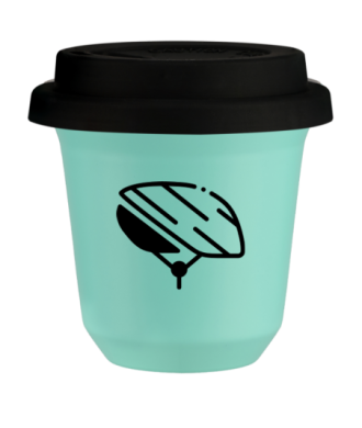 Tasse 80 ml TURQUOISE "Casque (noir)", avec couvercle noir Tasse 80 ml TURQUOISE "Casque (noir)", avec couvercle noir