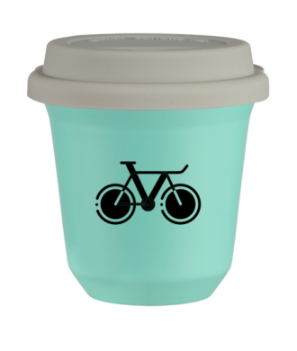 Tasse 80 ml TURQUOISE "Vélo 1 (noir)", avec couvercle blanc Tasse 80 ml TURQUOISE "Vélo 1 (noir)", avec couvercle blanc