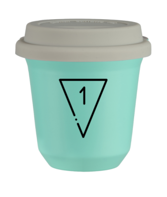 Tasse 80 ml TURQUOISE "1 (noir)", avec couvercle blanc Tasse 80 ml TURQUOISE "1 (noir)", avec couvercle blanc