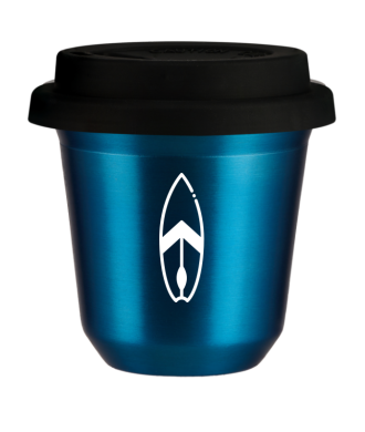 Tasse 80 ml BLEU MÉTALLIQUE "Planche (blanc)", avec couvercle noir Tasse 80 ml BLEU MÉTALLIQUE "Planche (blanc)", avec couvercle noir