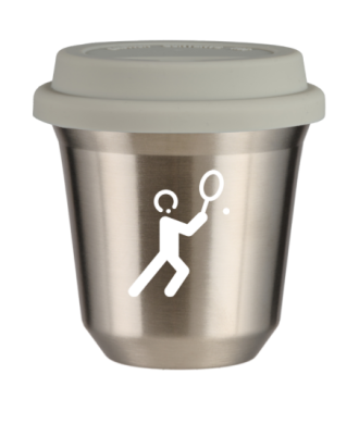 Tasse 80 ml ARGENT "Tennis 1 (blanc)", avec couvercle blanc Tasse 80 ml ARGENT "Tennis 1 (blanc)", avec couvercle blanc