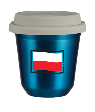 Tasse 80 ml BLEU MÉTALLIQUE "Drapeau polonais", avec couvercle blanc Tasse 80 ml BLEU MÉTALLIQUE "Drapeau polonais", avec couvercle blanc